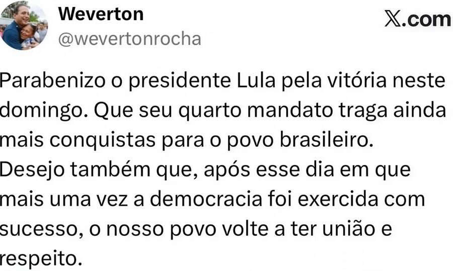 Após abandonar campanha de Lula no segundo turno, Weverton agora pede união e respeito